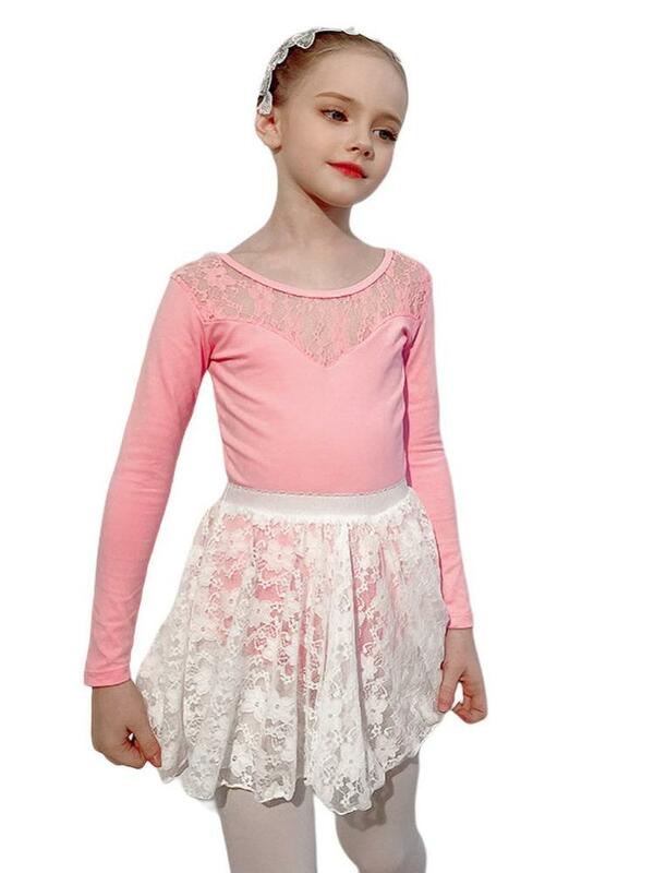 Spring And Autumn New Children'S Long-Sleeved Dance Tights Lace Skirt Suit Girls Ballet Gym Suit 110-160