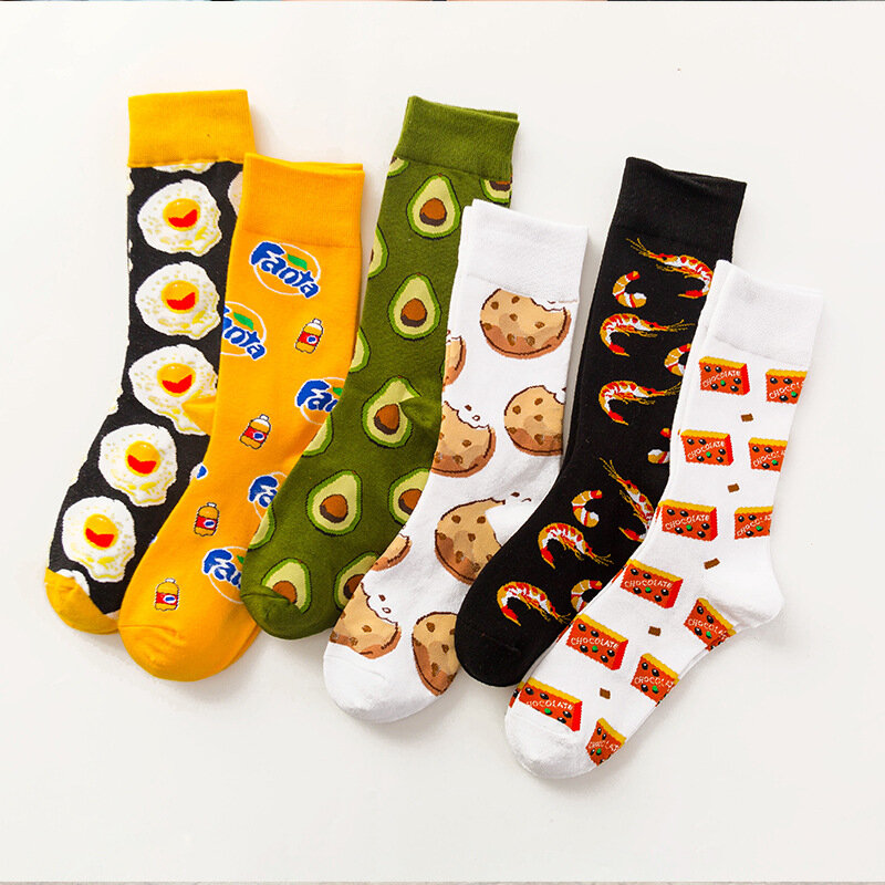 6Pairs/Lot Colorful Women's Cotton Crew Socks Funny Animal Food Fruit Pattern Creative Ladies Novelty Cartoon Sock For Gifts