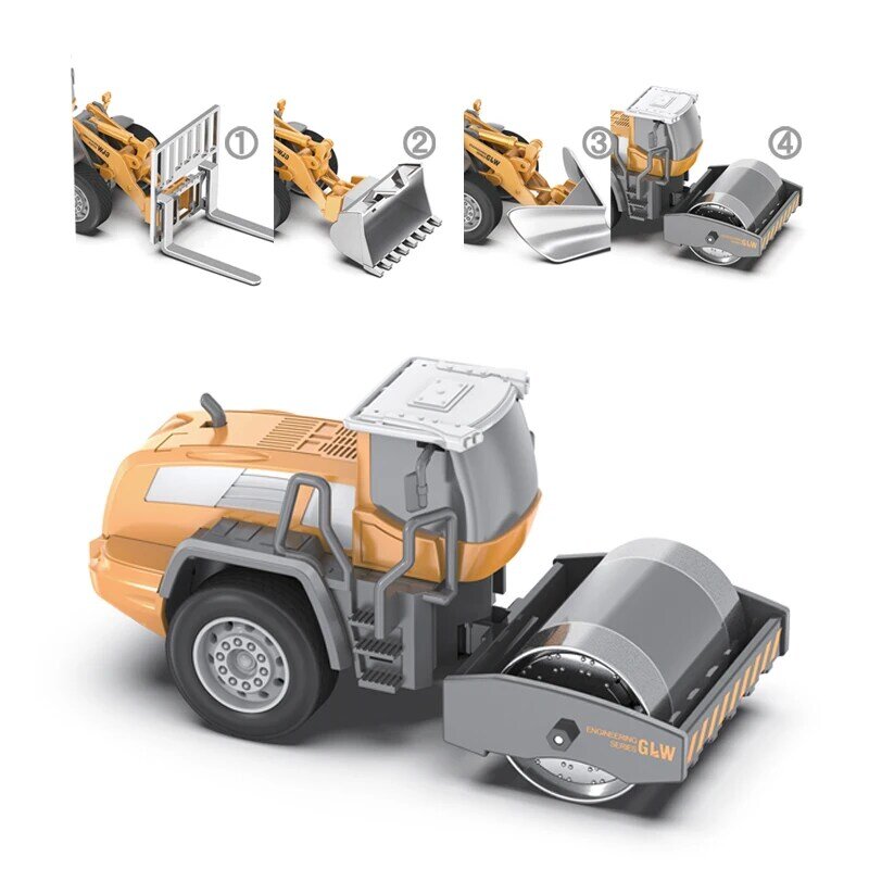 วิศวกรรมแผนที่ Roller Bulldozer รุ่นรถยกรถบรรทุก Loader 1:55ของเล่นของขวัญโลหะผสมหัวเปลี่ยนสำหรับเด็ก1ชุด