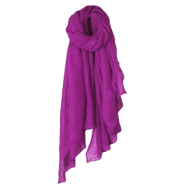 Женский однотонный длинный шарф, винтажный хлопковый льняной большой шаль, элегантный хиджаб