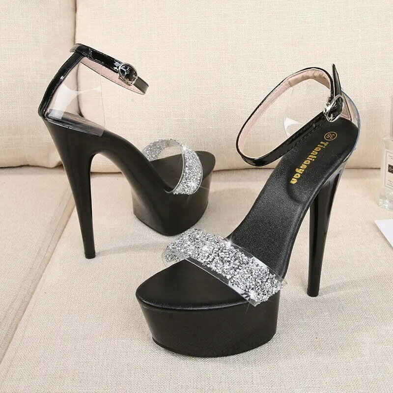 Crystal clear sandals Walking Show Stripper Heels Clear Shoes Woman Platforms High Heels Sandals Women Sexy Fish Mouth Shoes2023