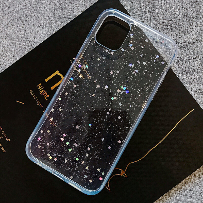 LAPOPNUT Glitter Star Clear Case for IPhone SE 2020 11 12 Pro Mini Xs Max Xr X 7 8 Plus 6 6s 5 5s Shockproof Silicone Bing Cover