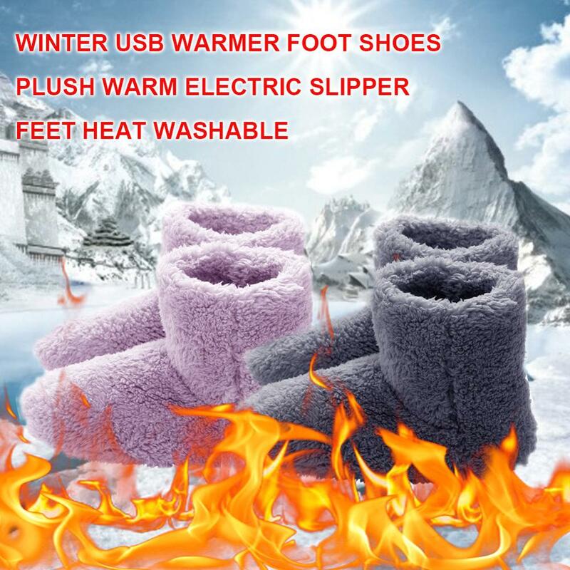 Pantufas elétricas de pelúcia com aquecedor usb, sapatos aquecidos para os pés, laváveis, quentes para casal