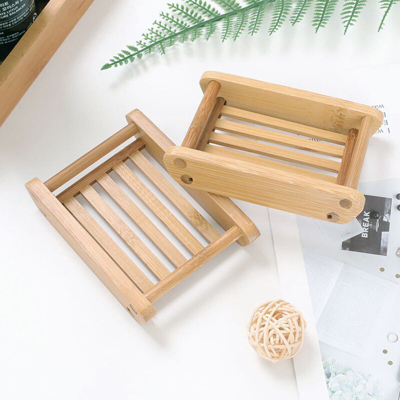 1PCS Wooden Natural Bamboo Soap Dishes Tray Holder Storage Soap Rack Plate Box Container Portable Bathroom Soap Dish Storage Box