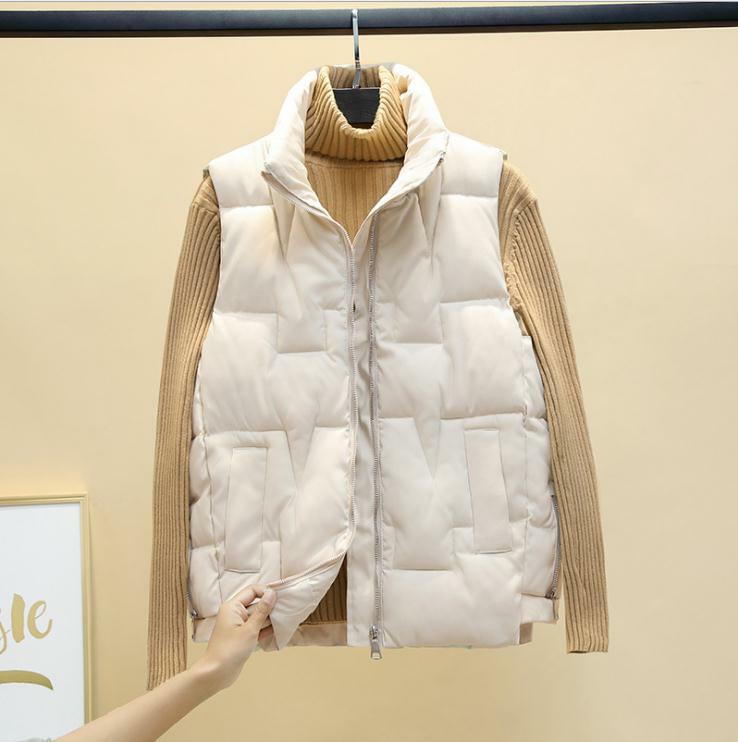 Con cuello alto nueva invierno Parkas mujer Chaleco de algodón Color sólido señoras de algodón acolchado chaleco chaqueta sin mangas K1496