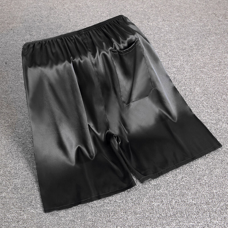 男性用の伸縮性ウエストパンツ,シルク,サテンのナイトウェア,ポケット付き,家庭用,2021