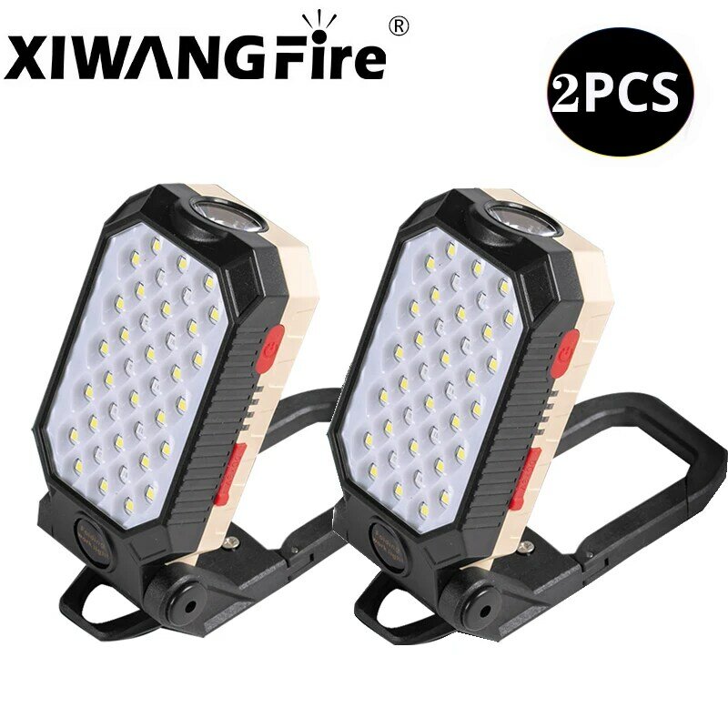2Pcs Rechargeable Work Light LED+COB Strong Magnetic Portable Folding Flashlight Waterproof Camping Charge Display Warning Light