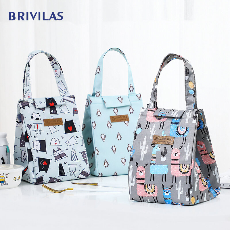 Brivilas 쿨러 점심 가방 패션 귀여운 고양이 여러 가지 빛깔의 가방 여성 방수 핸드 팩 열 아침 식사 상자 휴대용 피크닉 여행