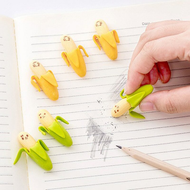 2 Pieces Lightweight Environmentally Friendly Pencil Eraser Creative Cute Banana Fruit Pencil Eraser Random Color