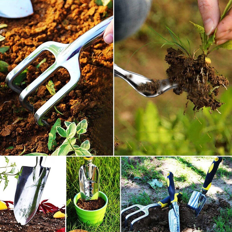 5 pces conjunto de liga de alumínio jardim ferramenta de plantação capina para capina solo solto transplante alta qualidade à prova de ferrugem e forte
