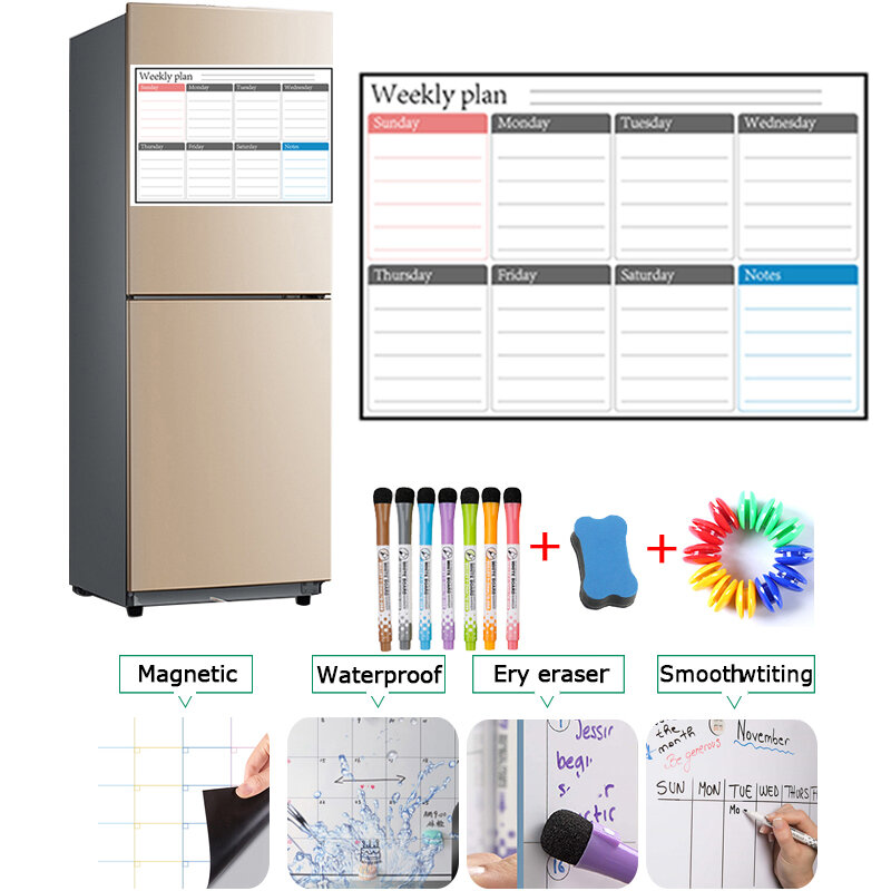 Магнитный Еженедельный ежемесячный планировщик календарь, стираемый в сухом виде, размер строки A3, рисунок для холодильника, наклейки