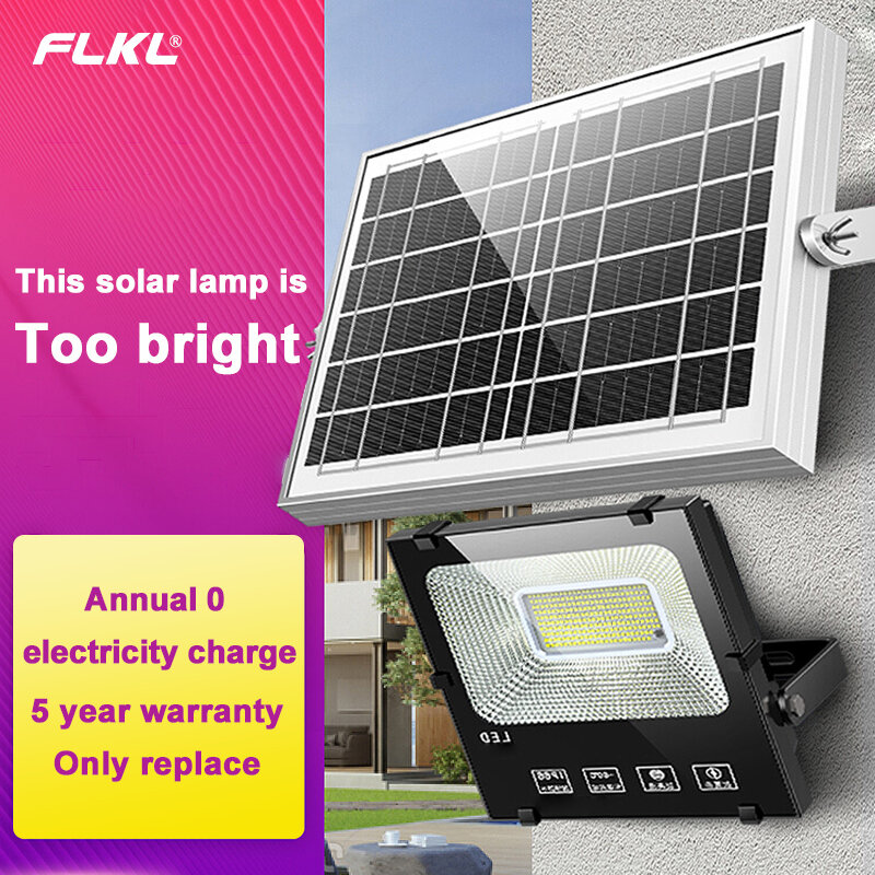 FLKL 태양 LED 정원 벽 조명 빛 센서 야외 조명 원격 제어 방수 IP67 비상 거리 보안 램프
