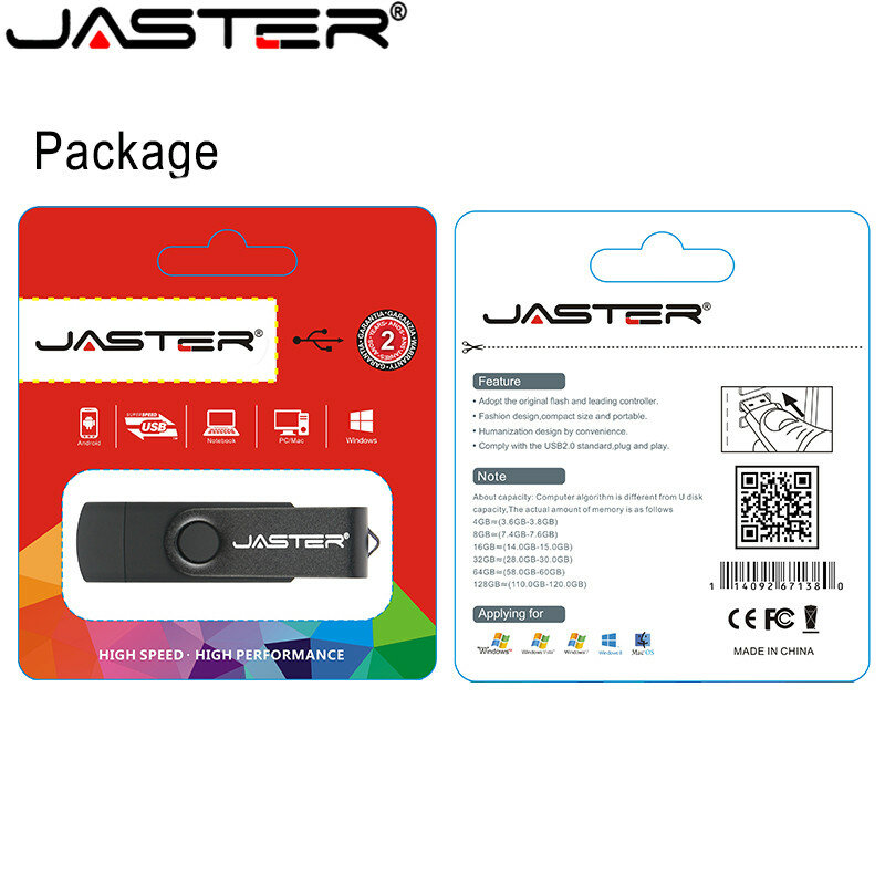 Jaster OTG USB flash drive 4GB 8GB 16GB 32GB 64GB 128GB rotary pen drive USB 2.0 smartphone and PC memory stick can be customize