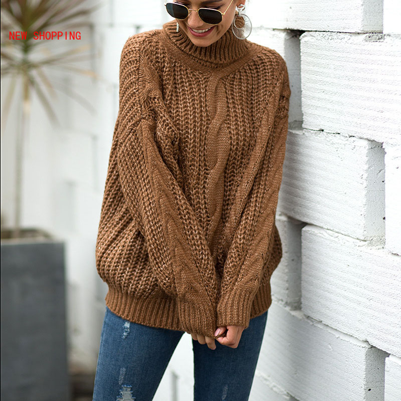 2021 nouveau femmes Indie Style pull à col roulé ample surdimensionné élégant chaud tricoté pulls mode solide hauts tricots pull