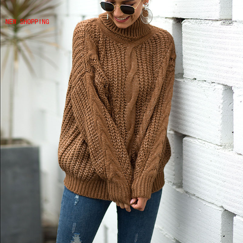 2021 neue Frauen Indie Stil Rollkragen Pullover Lose Übergroßen Elegante Warm Gestrickte Pullover Fashion Solid Tops Strickwaren Jumper