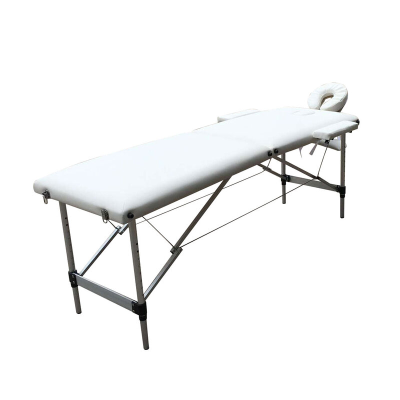 Cama plegable de belleza, mesa de masaje de 2 secciones, portátil, para SPA, culturismo, color blanco