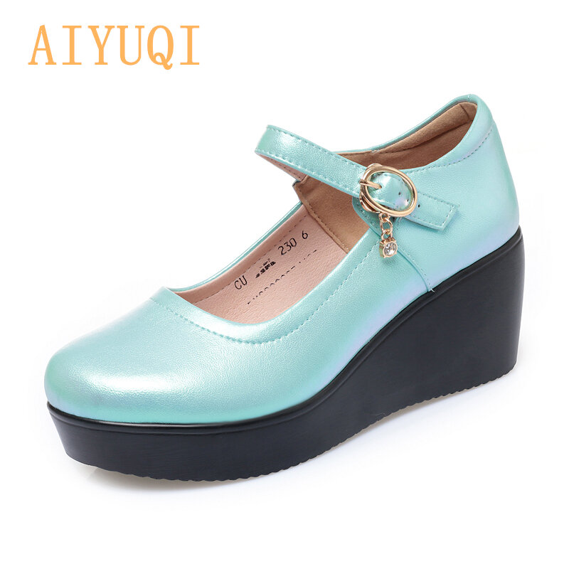 Aiyuqi mulher primavera sapatos plataforma 2022 novas senhoras de couro genuíno commuter sapatos boca rasa simples moda cunha sapatos femininos