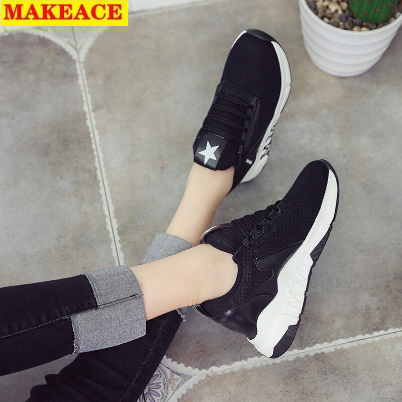 Women&#39;s Sports Shoes 2021 New Heighten Casual Shoes Fashion Platform Women&#39;s Shoes Breathable Net Shoes Walking Running Shoes