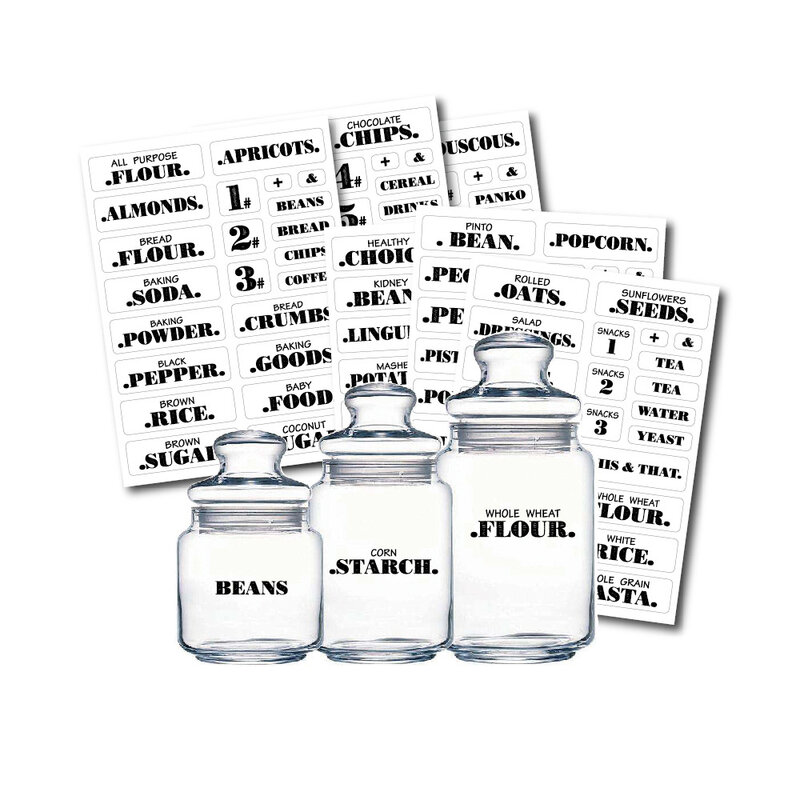 Etiquetas da despensa da cozinha para recipientes etiquetas transparentes pré-impressas do alimento do frasco de armazenamento da casa etiqueta autoadesiva impermeável