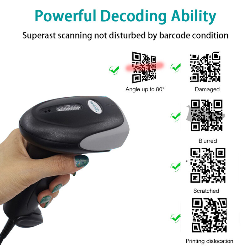 Wired 2D Barcode Scanner with Stand Automatic Sensing Scanning QR Bar code Reader PDF417 for mobile payment