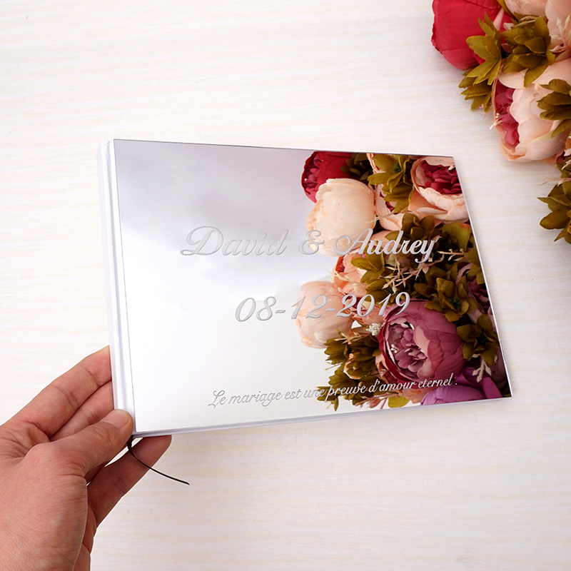 Verschiedene Stile Custom Hochzeit Unterschrift Gästebuch Personalisierte Spiegel Abdeckung Leere Weiße Leere Seiten Party Decor