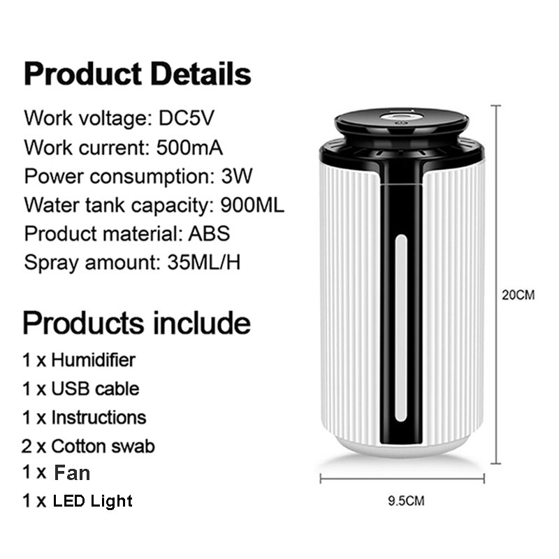 900 Ml Home Air Aromaterapi Humidifier Ultrasonic USB Aroma Diffuser Minyak Esensial 7 Warna LED Lampu Malam Pembuat Kabut Pembersih