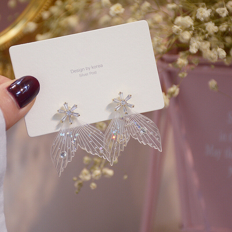 S925 argento ago cristallo fiore colorato coda di pesce orecchini per le donne paillettes acriliche gioielli romantici di moda per ragazze