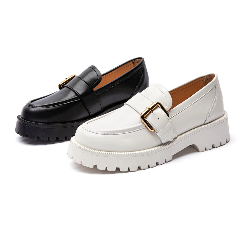 Zapatos de piel auténtica para mujer, zapatillas de Pedal de suela gruesa de estilo británico, informales, para Universidad, primavera 2022