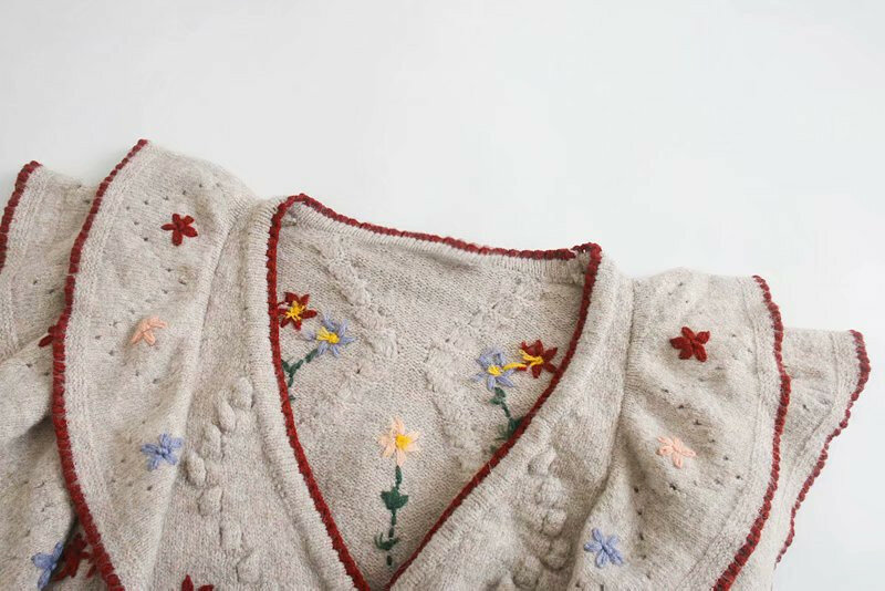 Femmes élégantes en cascade volants pull 2020 mode dames broderie florale tricoté manteau Streetwear femme Chic rayé veste