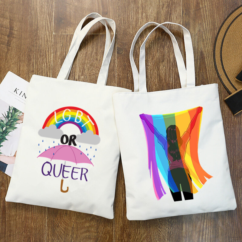 Gay orgulho lésbica arco-íris lgbt amor é amor lgbt moda estilo feminino bolsas de ombro sacos de compras meninas tote bolsa