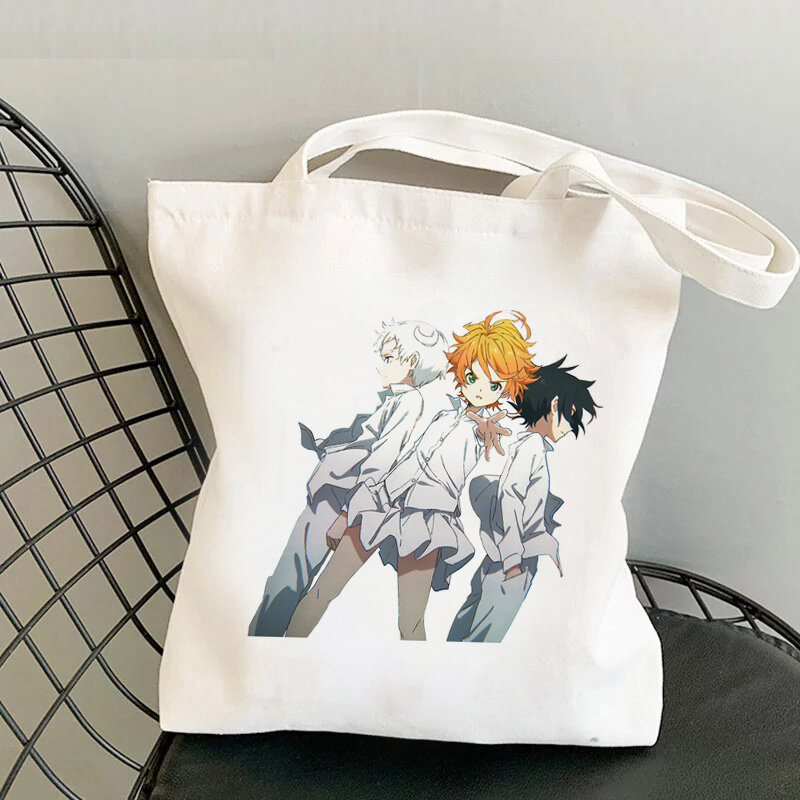 The Promise Neverland Print Canvas Shopping Bag Gift for Teachers Fashion Women Shoulder Bags Bookbag Reusable Large Capacity