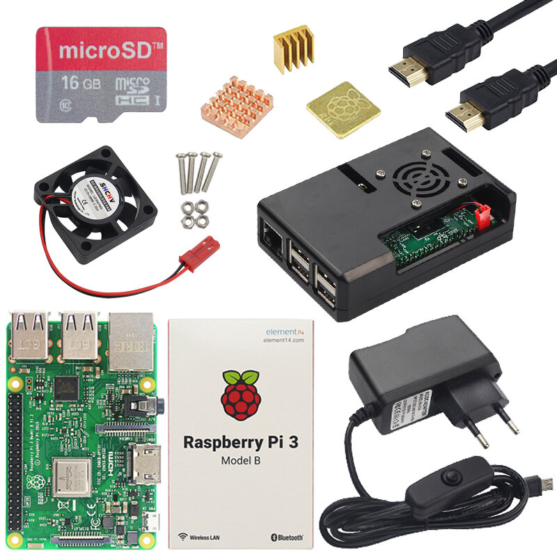 Raspberry Pi 3รุ่น B หรือ Raspberry Pi 3รุ่น B Plus + กรณี ABS + แหล่งจ่ายไฟคอมพิวเตอร์ขนาดเล็ก pi 3B/3B + พร้อม WiFi และบลูทูธ