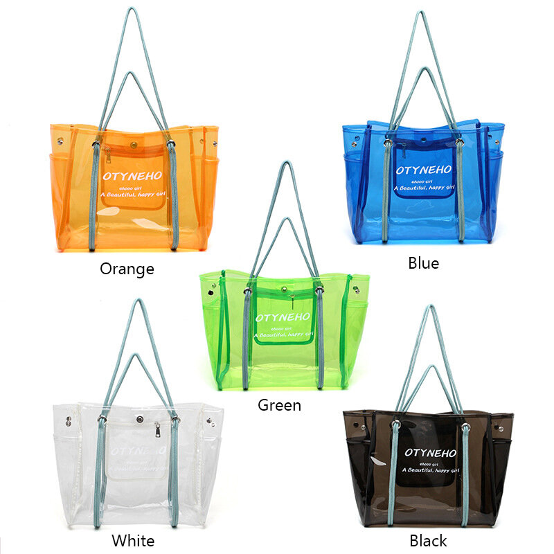 Jelly Beach Bags For Women 2021 Transparent Shoulder Bag Waterproof Clear Travel Handbag Luxury Letter Tote Purse Female Fashion