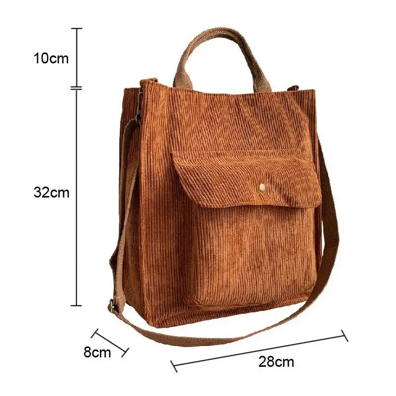 Nuove borse di tela di grande capacità per le donne borsa a tracolla in velluto a coste solido morbido moda Casual borse da scuola per Shopping semplici ragazza