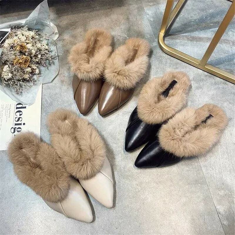 Real Animal Fur Slides Slippers Women Lady Natural Rabbit Mules Flip Flops Female Fluffy Fur Indoor Sandals Plush Shoes mules