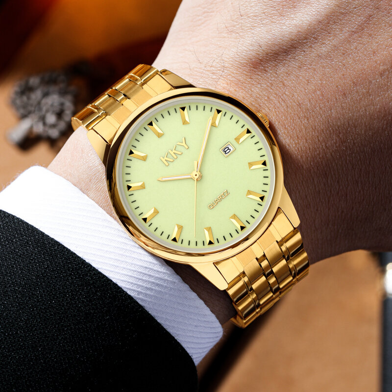 Hotest nowy kreatywny moda Vintage biznes zegarki dla par luksusowe KKY marka złoty zegarek kwarcowy kochanka Party wodoodporny zegar 2021
