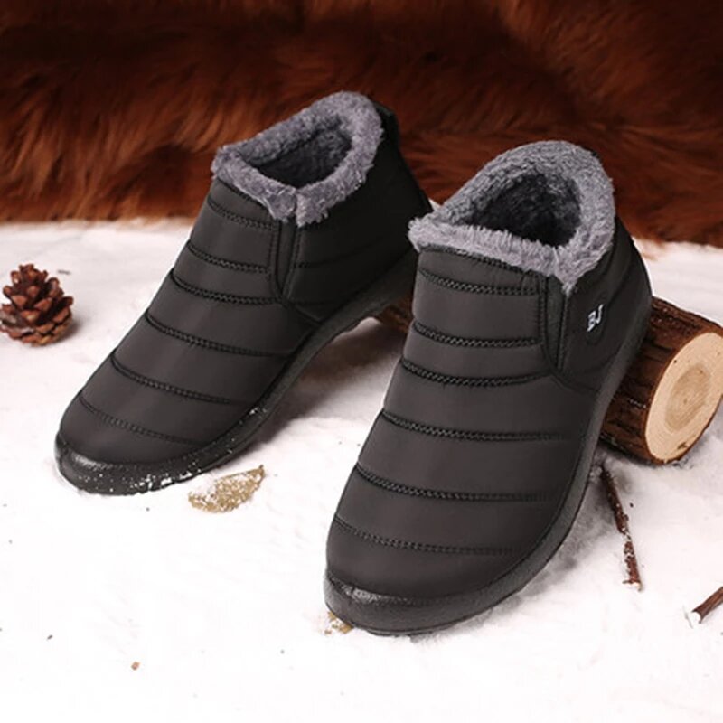 Zapatos de invierno sin cordones para hombre, Zapatillas de piel cálida, botas de nieve impermeables, botines, calzado de invierno, 36-47