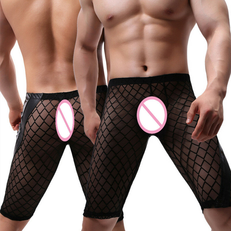 Sexy Sexy Man Mesh Sleep Bottoms Nachtkleding Shorts Sheer See Through Transparant Gay Grappige Lounge Broek Merk Homewear Zomer
