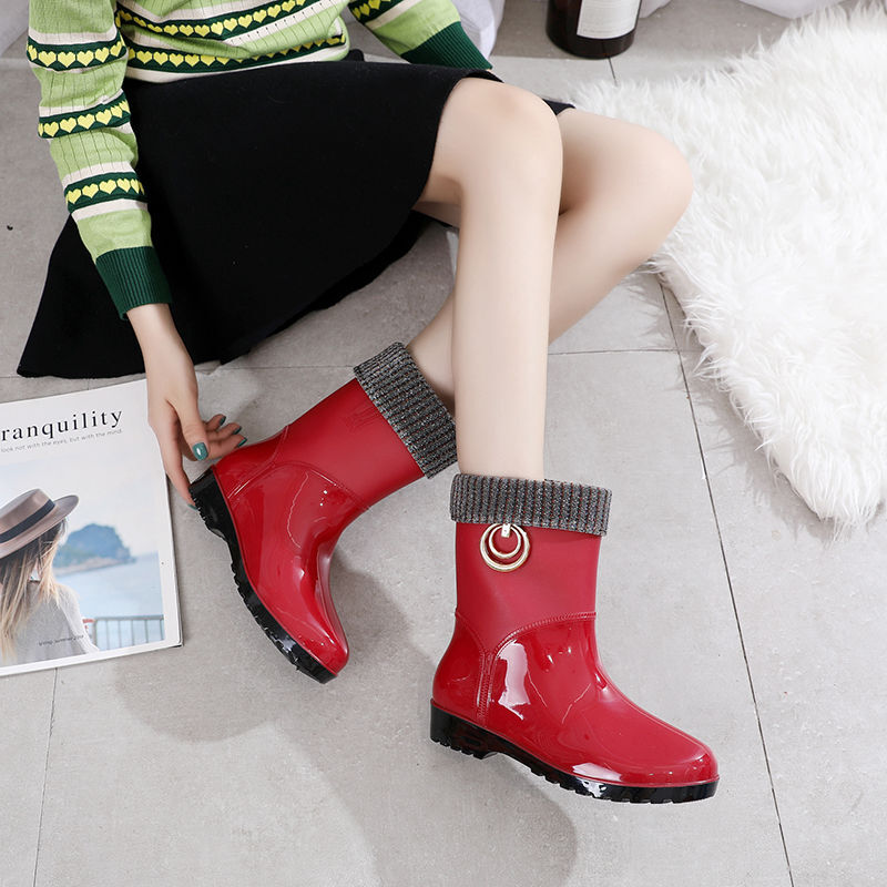 Feerldi-botas femininas de borracha, nova marca, calçado de caminhada, à prova d'água, estilo casual, bota de chuva, cano médio, 2021