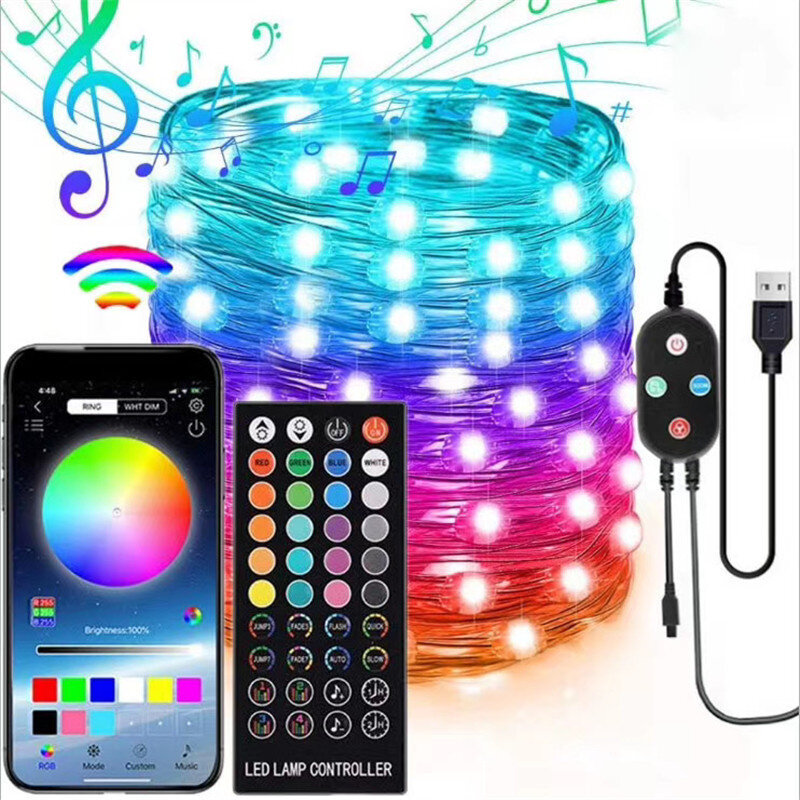 Led String Licht Usb Smart Guirlande Bluetooth App Controle Lamp Bedroon Fairy Light Holiday Party Decor Tuin Straat Schijnwerper