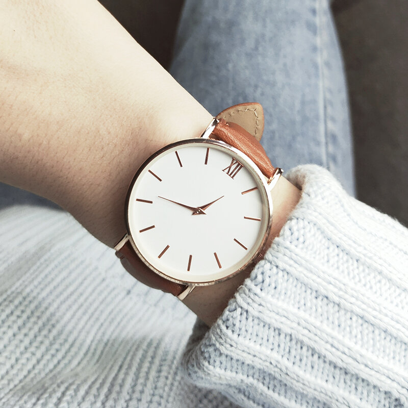 Zegarek Damski, relojes simples a la moda para mujer, reloj de cuarzo de cuero informal para mujer, reloj femenino, reloj para mujer