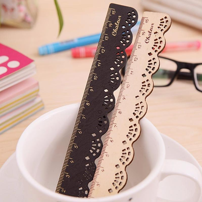 15cm Vintage Hollow Out Lace Wood Ruler Measuring Straight Ruler Tool Promotional Gift Stationery