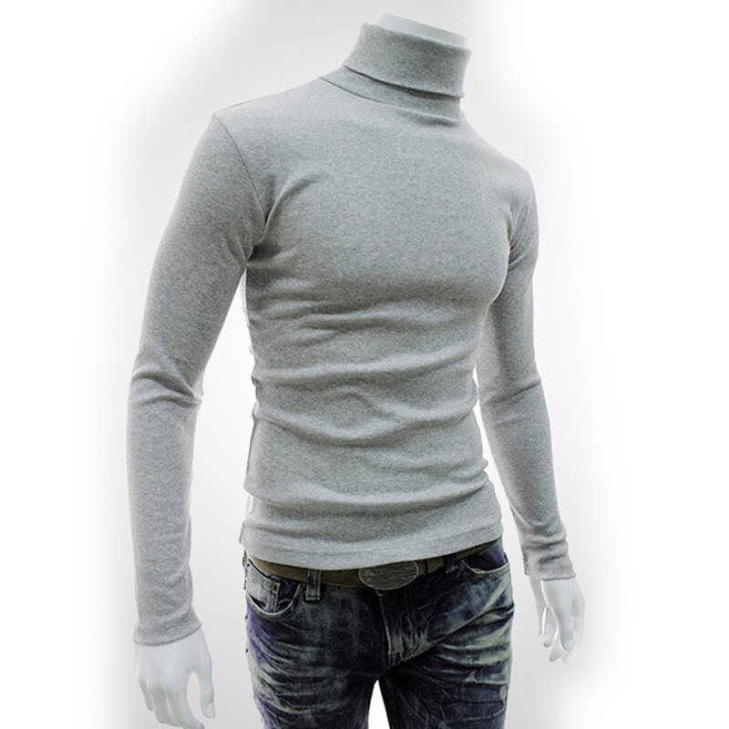 Plus tamanho masculino manga comprida pulôver gola alta gola alta básico t camisa camiseta topo malhas nyz shop