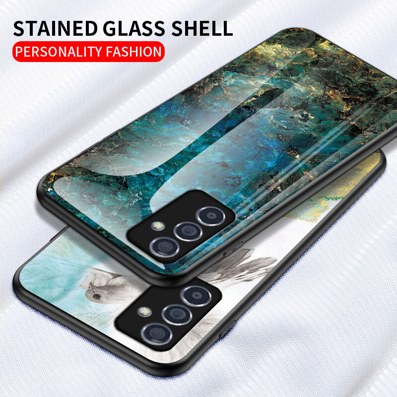 Funda trasera protectora para Samsung Galaxy A82 A9S, carcasa de vidrio templado de mármol de lujo con marco de silicona para Galaxy A9PRO A750