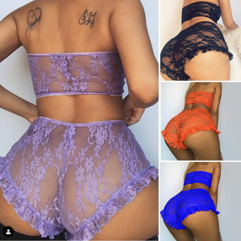 Porno Sexy Women Lace Tulle Lingerie Set Ruffle Sleepwear Babydoll Ladies Sexy Bandeau Underwear Nightwear Set esotici