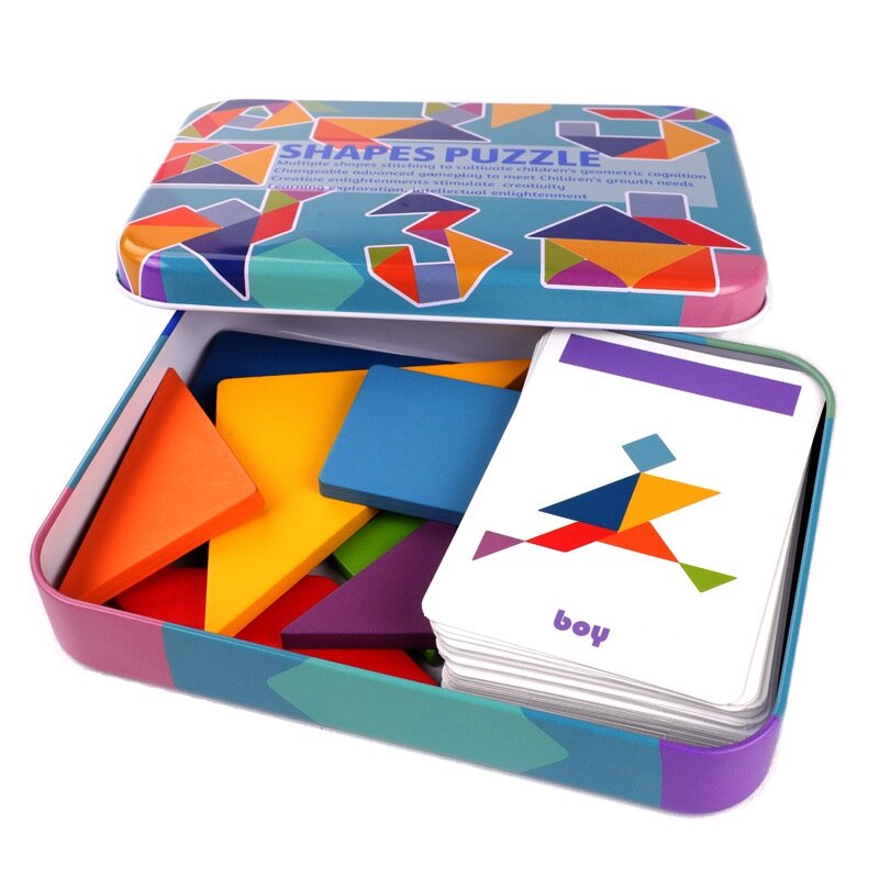 Creative Wooden Tangram Jigsaw Toy Training Puzzle Cognitive Children Early Education Toy
