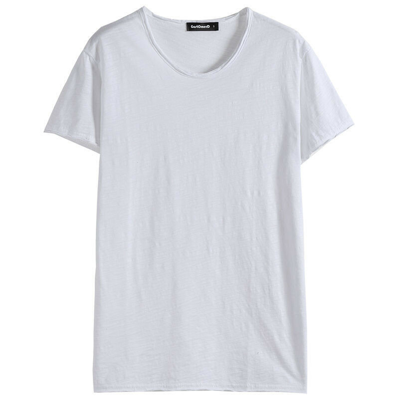 Camisa de manga curta masculina 2019 verão novo algodão branco em torno do pescoço magro impressão tendência x1nma6
