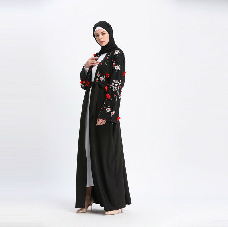 Moda 2021 sukienka muzułmańska kobiety sukienki Femme ażurowa haftowana długa otwierana Abaya Cardigan muzułmańska dubaj szata suknia wieczorowa