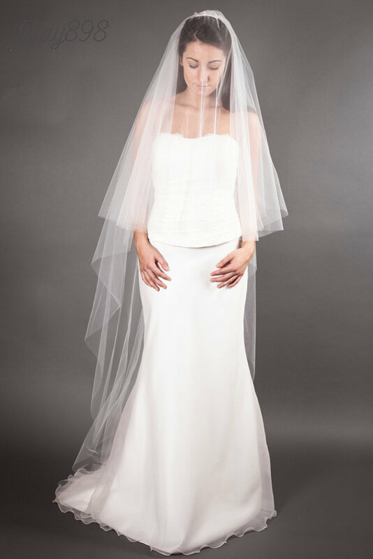 Velo de novia largo Simple y elegante, velo de novia largo de dos capas de tul con peine, accesorios de boda, 2019