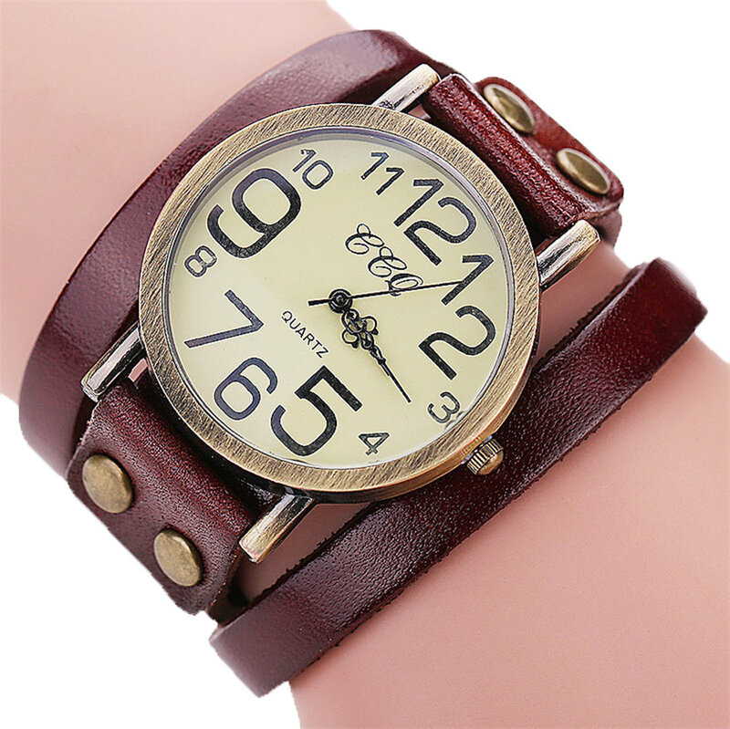CCQ-reloj informal de cuero Real para hombre y mujer, pulsera Retro de tres anillos, reloj de cuarzo, reloj masculino
